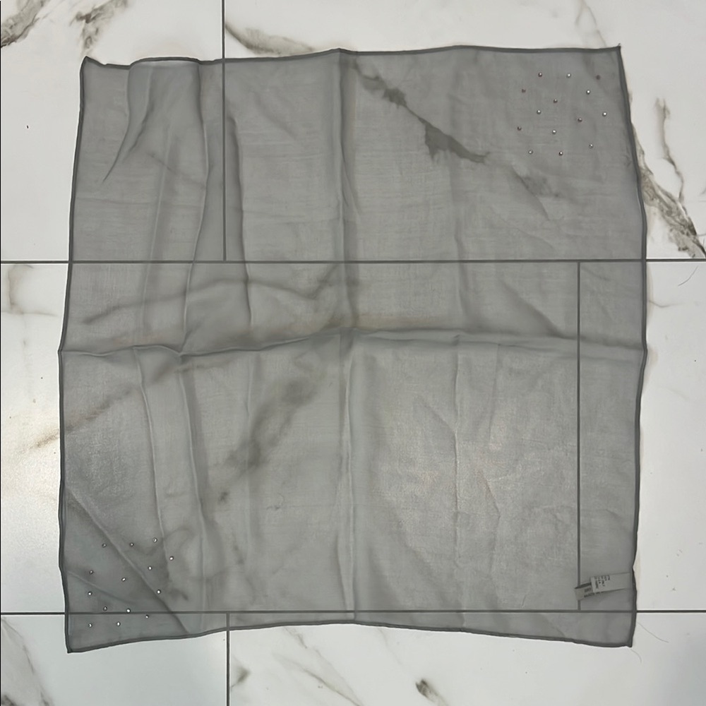 Gray Sheer Silk with pink rinestone Accents